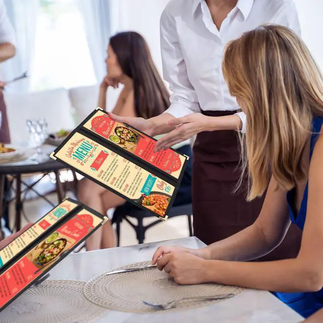 Alt view image 6 of 7 - WeChef 30 Packs Restaurant Menu Covers 4.25 x 11 Double Fold 2 Pages 4 Views Black