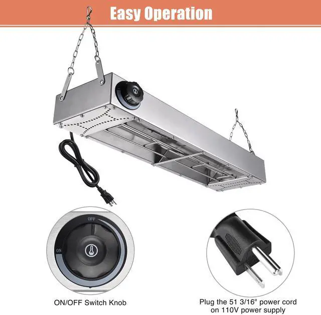 Alt view image 4 of 7 - WeChef Commercial Food Warmer 24" 900W Electric Strip Heater Portable Stainless Steel Fry Heating Lamp for Fry Dishes