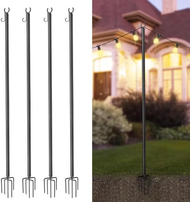 Main image of 10 Ft String Light Pole Outdoor Metal Pole Aluminum with Side Hooks Patio Backyard Party 4 Pack