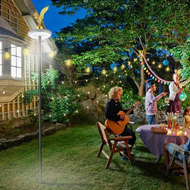 Alt view image 2 of 7 - 10 Ft String Light Pole Outdoor Metal Pole Aluminum with Side Hooks Patio Backyard Party 2 Pack