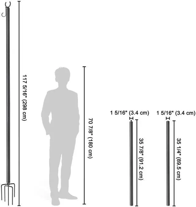 Alt view image 5 of 7 - 10 Ft String Light Pole Outdoor Metal Pole Aluminum with Side Hooks Patio Backyard Party 2 Pack