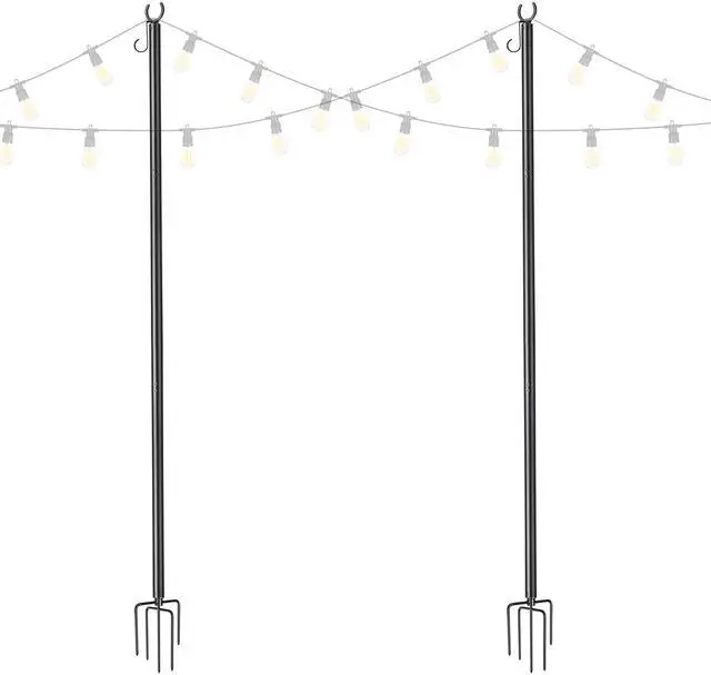 Main image of 10 Ft String Light Pole Outdoor Metal Pole Aluminum with Side Hooks Patio Backyard Party 2 Pack