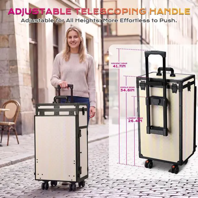 Alt view image 6 of 7 - Byootique Aluminum Rolling Makeup Train Case w/ Table Salon Grace ForgetMeNot