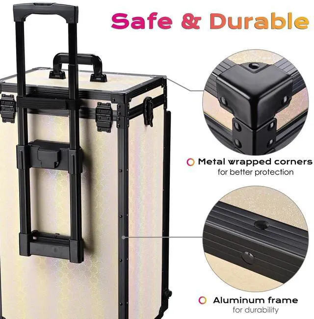 Alt view image 7 of 7 - Byootique Aluminum Rolling Makeup Train Case w/ Table Salon Grace ForgetMeNot