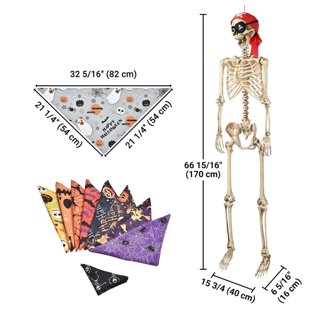 Alt view image 7 of 7 - Yescom 2Pcs Pirate Life Size Skeleton Poseable 5.4Ft with Fall Dog Bandana for Halloween Decorations 2025