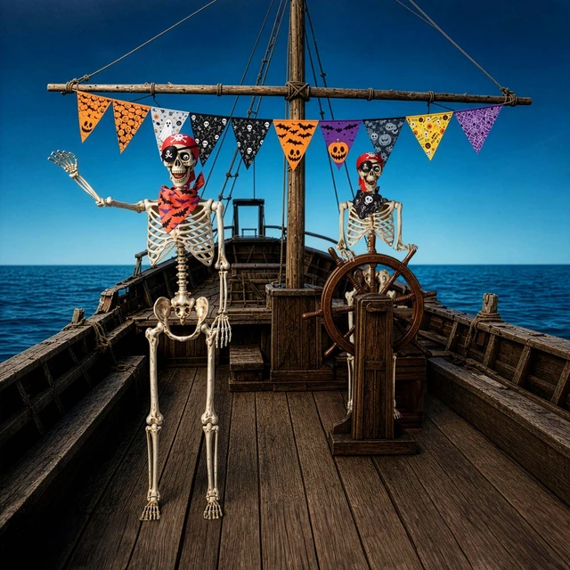 Alt view image 2 of 7 - Yescom 2Pcs Pirate Life Size Skeleton Poseable 5.4Ft with Fall Dog Bandana for Halloween Decorations 2025