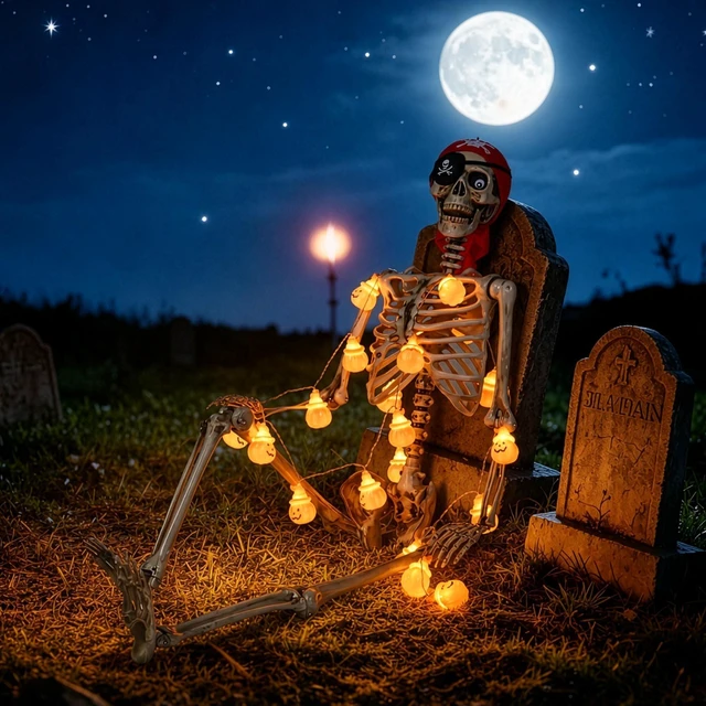 Main image of Yescom Pirate Life Size Skeleton Poseable with Halloween Lights, Full Size Skeleton Human 5.4 Ft for Party Decorations Patio Garden Haunted House Props 2025