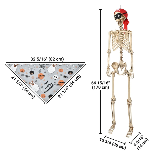 Alt view image 7 of 7 - Yescom Pirate Life Size Skeleton Poseable 5.4Ft with Fall Dog Bandana for Halloween Party Decorations 2025