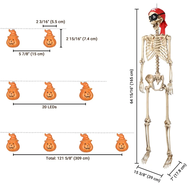 Alt view image 6 of 7 - Yescom 2 Pack Pirate Life Size Skeleton Poseable with Halloween Lights, Full Size Skeleton Human 5.4 Ft for Party Decorations Patio Garden Haunted House Props 2025