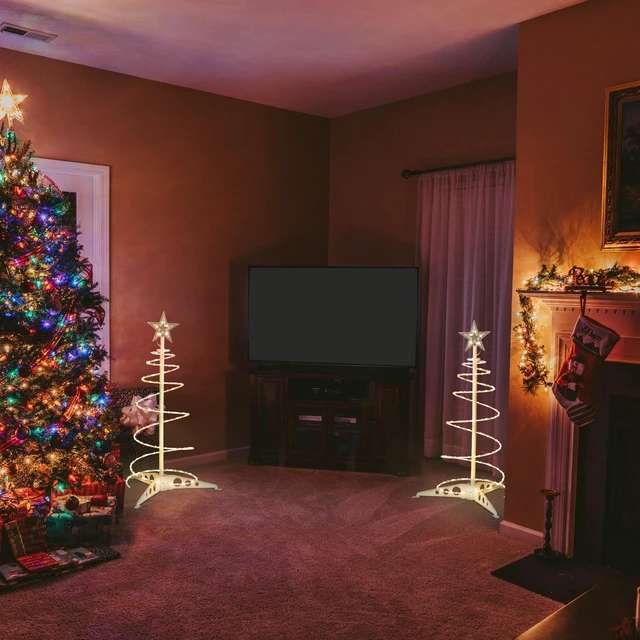 Alt view image 2 of 7 - Yescom 27.5-in Battery Operated Pre-Lit Munchkin Spiral Christmas Tree Lights Indoor Outdoor Decor Warm White LED with Star Topper and Remote