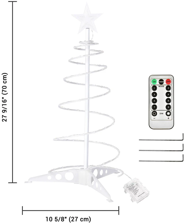 Alt view image 5 of 7 - Yescom 3-Pack 27.5-in Battery Operated Pre-Lit Munchkin Spiral Christmas Tree Lights Indoor Outdoor Decor Warm White LED with Star Topper and Remote