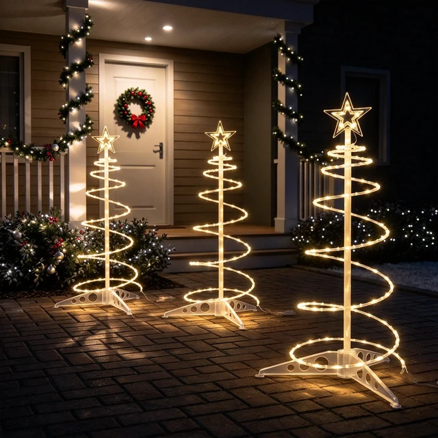 Main image of Yescom 3-Pack 27.5-in Battery Operated Pre-Lit Munchkin Spiral Christmas Tree Lights Indoor Outdoor Decor Warm White LED with Star Topper and Remote