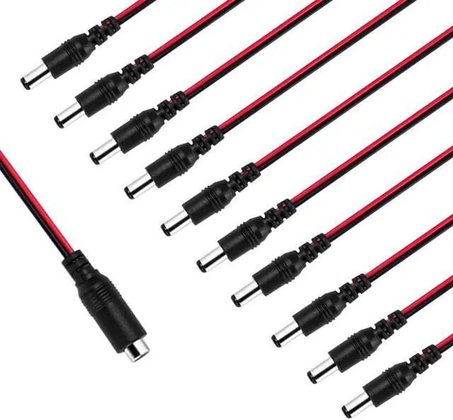 Alt view image 3 of 6 - 10 pack or pairs of DC Power Cable 12V 5A Plugs Male Female Connectors for CCTV Security Camera Pigtail Power Adapter Connectors (5.5mm x 2.1mm)
