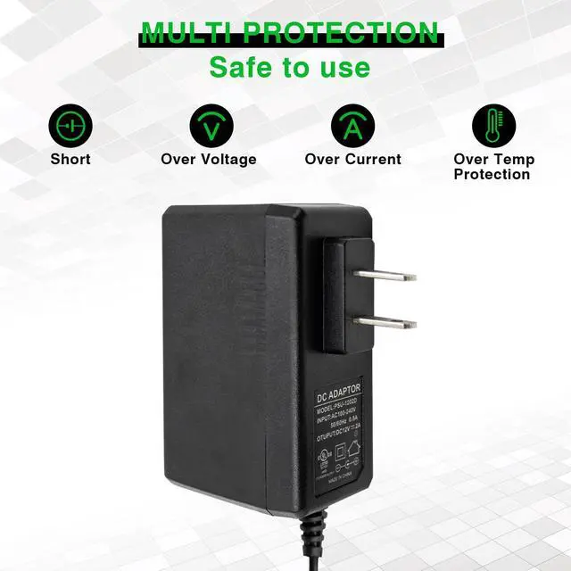 Alt view image 3 of 5 - Ultrapoe 1- Pack DC12V 2A Power Supply Adapter AC100-240V Transformers for 12V LED Strip Lights 2.1mm X 5.5mm UL Listed