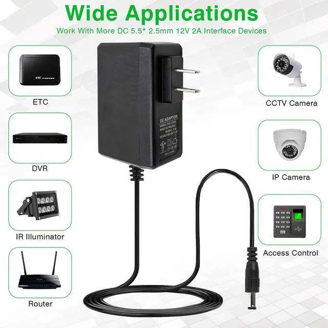 Alt view image 6 of 6 - Ultrapoe 100- Pack DC12V 2A Power Supply Adapter AC100-240V Transformers for 12V LED Strip Lights 2.1mm X 5.5mm UL Listed