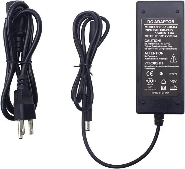 Main image of Ultrapoe 5- Pack DC12V 5A Power Supply Adapter AC100-240V Transformers for 12V LED Strip Lights 2.5mm X 5.5mm UL Listed
