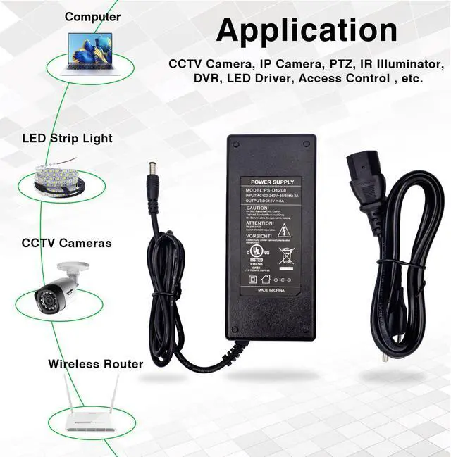 Alt view image 5 of 7 - Ultrapoe 2- Pack DC12V 8A Power Supply Adapter AC100-240V Transformers for 12V LED Strip Lights 2.5mm X 5.5mm UL Listed