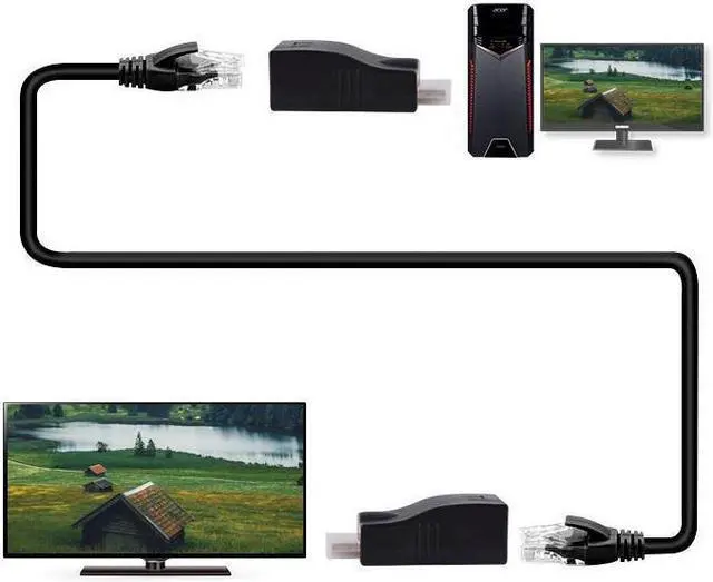 Alt view image 3 of 6 - HDMI Extender 100ft Single Network Cable to HDMI HD HDMI to rj45 Signal Amplifier Transmitter