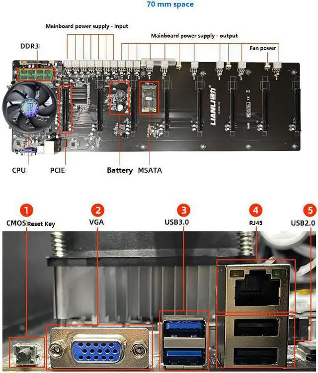 Alt view image 6 of 7 - Folding Miner Case System, B75 Barebones 8 Cards Fan without Power Supply (4G Memory + CPU + Motherboard + Fan)