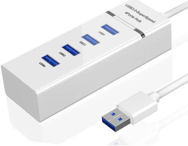 Main image of USB 3.0 Hub, 4 Ports Super Speed USB 3 Hub Splitter, 1 USB Charging Port Portable Hub, Network USB Hubs Plug and Play, White