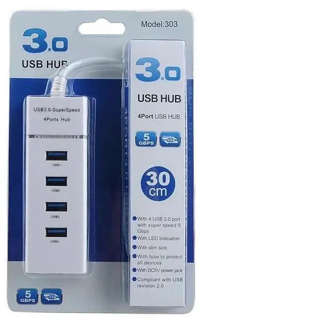 Alt view image 6 of 6 - USB 3.0 Hub, 4 Ports Super Speed USB 3 Hub Splitter, 1 USB Charging Port Portable Hub, Network USB Hubs Plug and Play, White