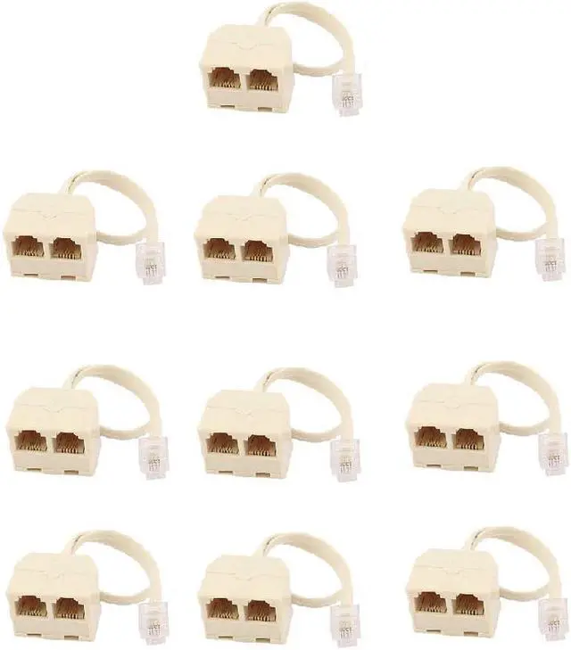 Main image of 10 Pcs 2 Way Telephone Splitter RJ11 ,1 Male to 2 Female Converter Cable Telephone Wall Adaptor