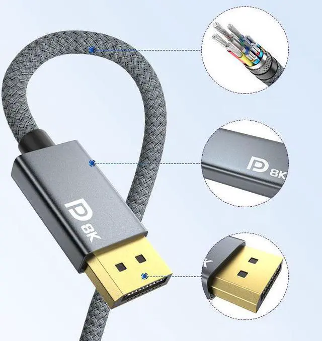 Alt view image 3 of 3 - miniDP to DP Cable, DP to MiniDP Cable 8K HD Adapter Cable 6.56ft