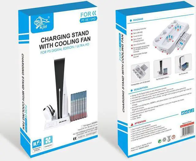 Alt view image 7 of 7 - PS5 DE/UHD Host Multi-function Charging Station Cooling Fan Base + Storage Disc Rack Bracket with Double Charge Dock