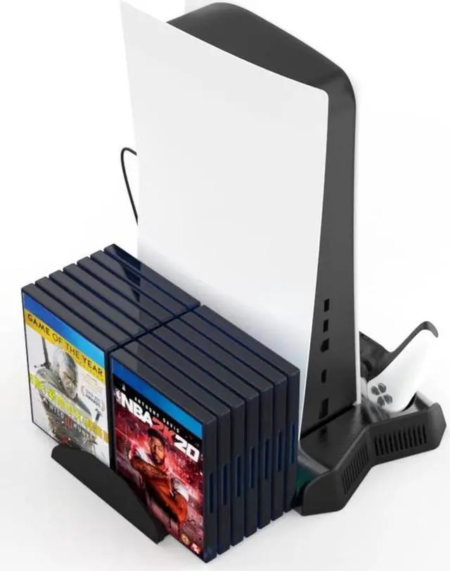 Alt view image 6 of 7 - PS5 DE/UHD Host Multi-function Charging Station Cooling Fan Base + Storage Disc Rack Bracket with Double Charge Dock
