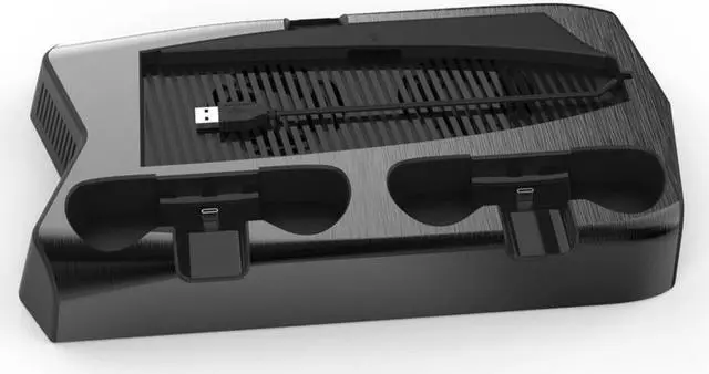 Alt view image 2 of 7 - PS5 DE/UHD Host Multi-function Charging Station Cooling Fan Base + Storage Disc Rack Bracket with Double Charge Dock