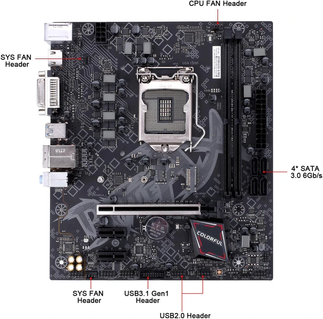 Alt view image 3 of 6 - Colorful BATTLE-AX B460M-D V20 LGA1200 Intel B460 DDR4 VGA DVI HDMI SATA3.0 USB3.2 Gen1 M.2 USB Shutdown Charging Function MATX Gaming Computer Motherboard