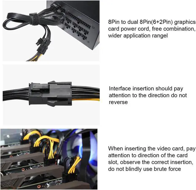 Alt view image 2 of 7 - PCI-e 6 Pin Female to Dual 8 Pin (6+2) Male PCI Express Power Adapter Cable for EVGA Modular Power Supply Cable for Graphics Video Card 8 pin Splitter 8.86 inches(6PCS)