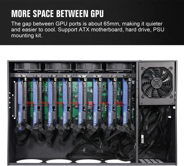 Alt view image 3 of 14 - DAYLEAD Mining Rig Case 8 GPU Mining Case Support 8 Cooling Fans(4 Preinstalled) and Mining Motherboard (Without GPU, PSU) for BTC/ETH/ZEC GPU Mining Rig