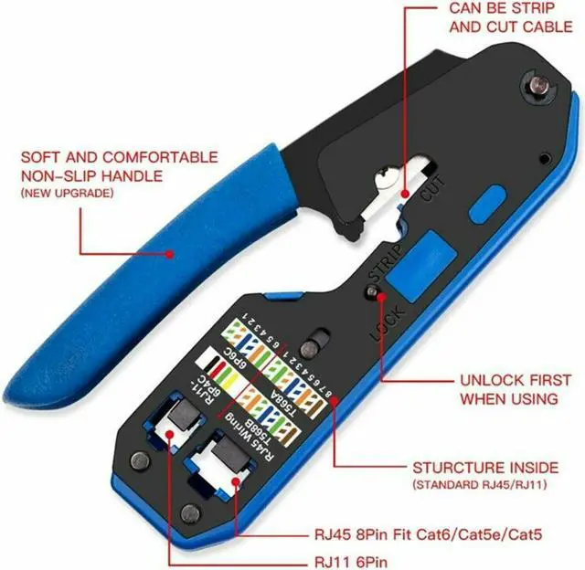 Alt view image 7 of 7 - RJ45 Ethernet Network LAN Tool Kit Network Cable Crimper Crimping Plier Stripper