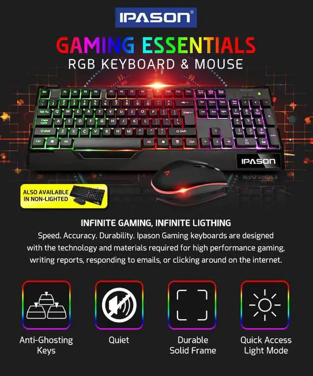 Alt view image 6 of 11 - IPASON Gaming Keyboard and Mouse Combo Wired,Color Changing LED Backlit Computer Gaming Keyboad,Lighted PC Gaming Mouse,USB Keyboard Clicky Keys,for PC Games Gamer Working,BLACK