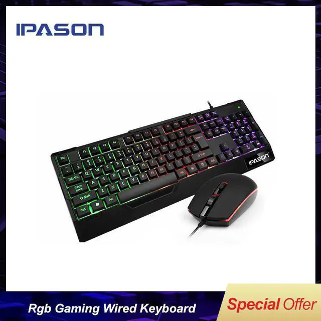 Main image of IPASON Gaming Keyboard and Mouse Combo Wired,Color Changing LED Backlit Computer Gaming Keyboad,Lighted PC Gaming Mouse,USB Keyboard Clicky Keys,for PC Games Gamer Working,BLACK