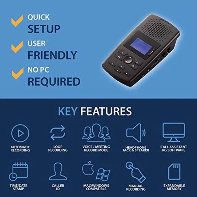 Alt view image 2 of 5 - RecorderGear TR600 Landline Phone Call Recorder for Analog/IP/Digital Lines, Automatic Telephone Recording Device (TR600)