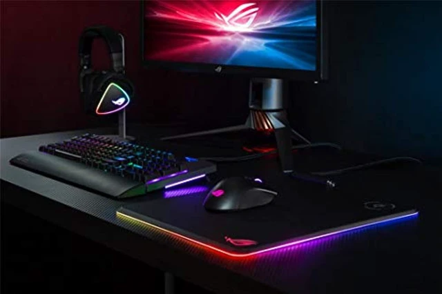 Alt view image 2 of 5 - ASUS ROG Balteus Qi Vertical Gaming Mouse Pad with Wireless Qi Charging Zone, Hard Micro-Textured Gaming Surface, USB Pass-Through, Aura Sync RGB Lighting and Non-Slip Base (12.6? X (NH01ROGBALTEUSQi)