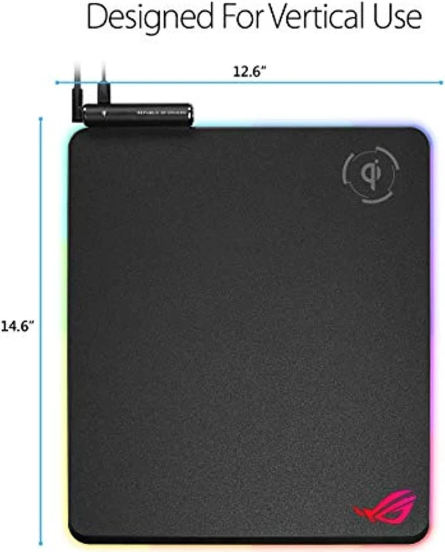 Alt view image 5 of 5 - ASUS ROG Balteus Qi Vertical Gaming Mouse Pad with Wireless Qi Charging Zone, Hard Micro-Textured Gaming Surface, USB Pass-Through, Aura Sync RGB Lighting and Non-Slip Base (12.6? X (NH01ROGBALTEUSQi)