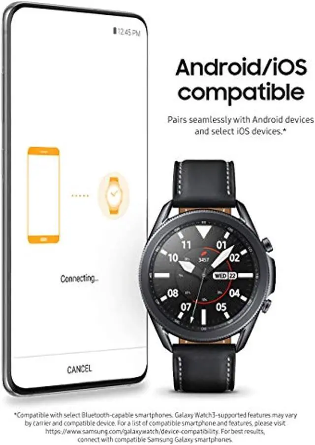 Alt view image 5 of 5 - Samsung Galaxy Watch 3 (45mm, GPS, Bluetooth) Smart Watch with Advanced Health Monitoring, Fitness Tracking , and Long lasting Battery - Mystic Black (US Version) (SM-R840NZKAXAR)