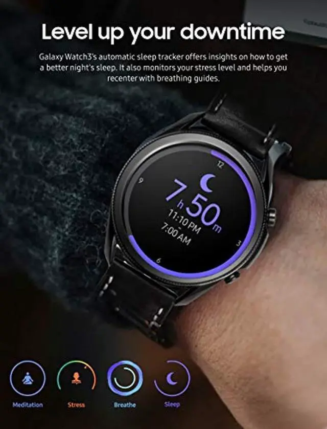 Alt view image 4 of 5 - Samsung Galaxy Watch 3 (45mm, GPS, Bluetooth) Smart Watch with Advanced Health Monitoring, Fitness Tracking , and Long lasting Battery - Mystic Black (US Version) (SM-R840NZKAXAR)