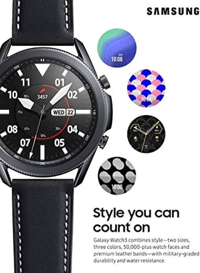 Alt view image 2 of 5 - Samsung Galaxy Watch 3 (45mm, GPS, Bluetooth) Smart Watch with Advanced Health Monitoring, Fitness Tracking , and Long lasting Battery - Mystic Black (US Version) (SM-R840NZKAXAR)