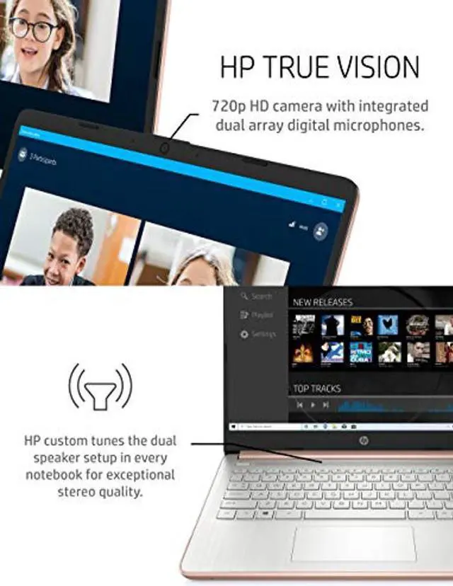 Alt view image 5 of 5 - HP - 14-fq0030nr 14 Laptop, AMD 3020e, 4 GB RAM, 64 GB eMMC Storage, 14-inch HD Display, Windows 10 Home in S Mode, Long Battery Life, Microsoft 365, (14-fq0030nr, 2020) Pale Rose Gold