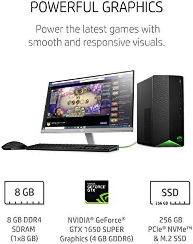 Alt view image 2 of 5 - HP Pavilion Gaming Desktop, NVIDIA GeForce GTX 1650 Super, Intel Core i3-10100, 8 GB DDR4 RAM, 256 GB PCIe NVMe SSD, Windows 10 Home, USB Mouse and Keyboard, Compact Tower Design (TG01-1022, 2020)