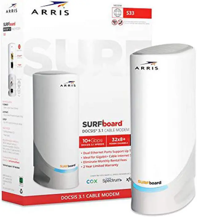 Main image of ARRIS Surfboard S33 DOCSIS 3.1 Multi-Gigabit Cable Modem with 2.5 Gbps Ethernet Port, Approved for Cox, Xfinity, Spectrum & Others.