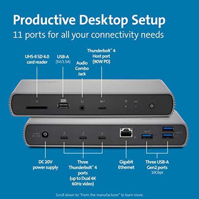 Kensington SD5700T Thunderbolt 4 Docking Station, Dual 4K, 90W PD - Window  and Mac OS (K35175NA)