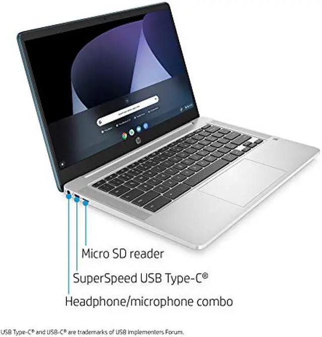 Alt view image 4 of 4 - HP Chromebook 14-inch FHD Laptop, Intel Celeron N4000, 4 GB RAM, 32 GB eMMC, Chrome (14a-na0090nr, Forest Teal)