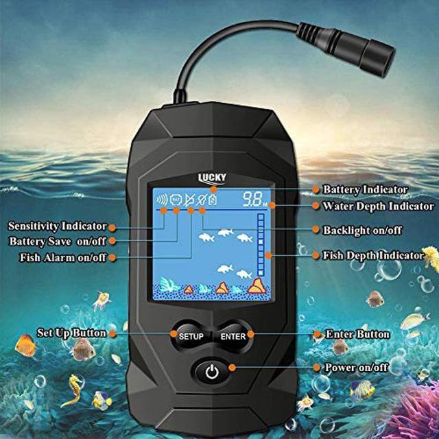 LUCKY Portable Fish Finders Wired Transducer Kayak Fish Finder Kit Portable  Depth Finder LCD Display for Kayak Boat Ice Fishing 