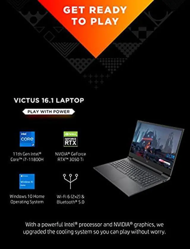 Alt view image 2 of 5 - Victus 16 Gaming Laptop, NVIDIA GeForce RTX 3050 Ti, 11th Gen Intel Core i7-11800H, 8 GB RAM, 512 GB SSD, 144Hz Full HD Display, Windows 10 Home, Backlit Keyboard, Fast Charge (16-d0030nr, 2021)