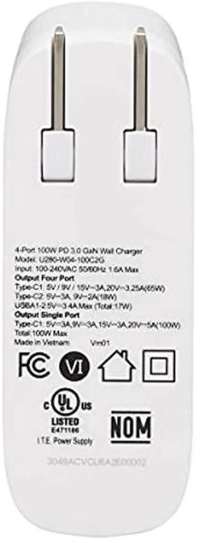 Alt view image 5 of 5 - Tripp Lite USB C Wall Charger 4Port Compact Gan Technology 100W Charging PD3.0 White (U280-W04-100C2G)